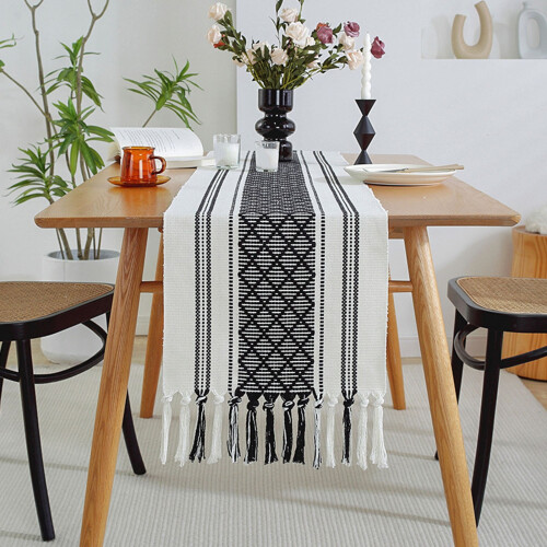 Chemin de table tissé noir style ferme (1 pièce)