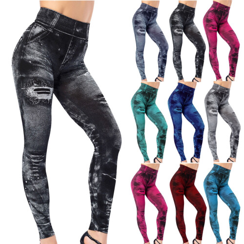 Dameslegging met denimprint, slim fit, elastisch, 1 paar