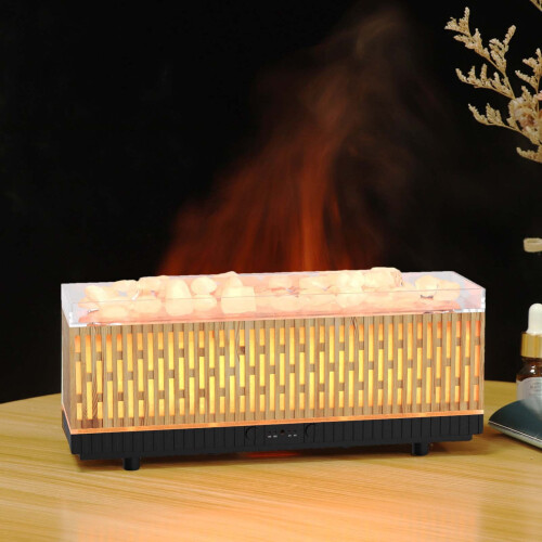 Wood Grain Flame Humidifier with Night Light and 2