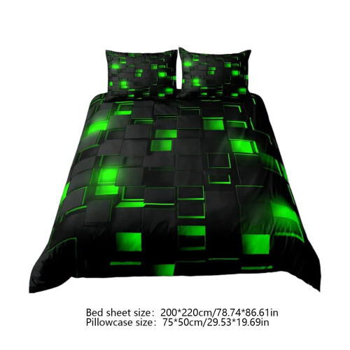 Geometric Comforter Set Green Black 3 PCS Honeycomb Design 2