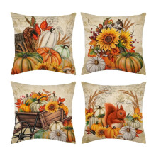 Housses de coussin citrouille en coton et lin, lot de 4, 45 x 45 cm