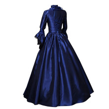 Gothic-Kleid mit Kapuze für Damen, langärmelig, blau, Größe 3XL
