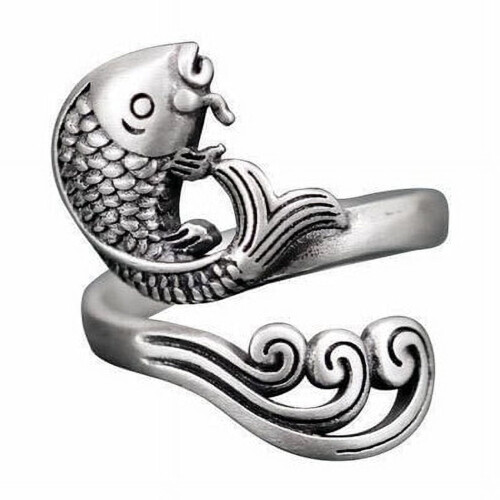Set di anelli da donna in stile retrò punk con serpente e drago, in lega d'argento.