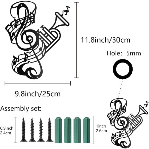 Metal Music Note Wall Decor Black 11.8 x 9.8 Inch 1