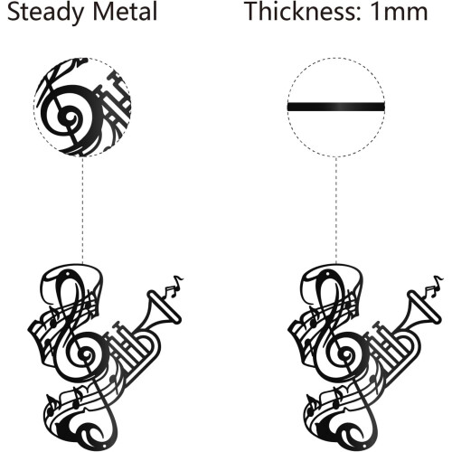 Metal Music Note Wall Decor Black 11.8 x 9.8 Inch 2