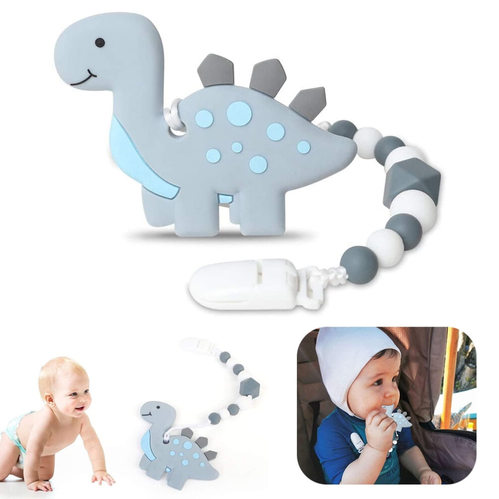 Silicone Dinosaur Teether Set with Pacifier Clip 1pc
