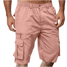 Herren-Cargoshorts, einfarbig, lässig, mit mehreren Taschen, elastischem Bund