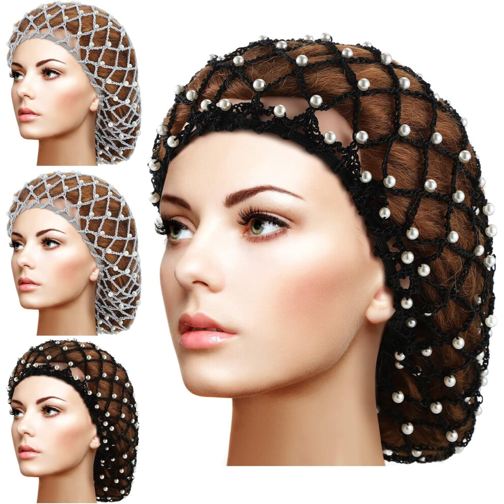 Women's Pearl Crochet Hair Nets 4 Pieces