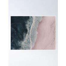 Ocean Beach Aerial Print Pink Sand Dark Blue Sea