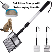 Kattsandskopa i metall med långt, utdragbart handtag, svart