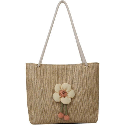 Strandtaske i strå til kvinder med blomsterdesign