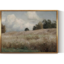 Tableau vintage ASPORIC sur toile, paysage champêtre rustique de prairie fleurie, 28 x 35,5 cm, décoration botanique pour chambre ou salle de bain