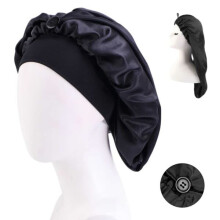 Satin Sleep Cap for Hair Care Black One Size