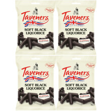Taveners Soft Eating Black Liquorice Sweets Bag (165g per pack) Pack of 4