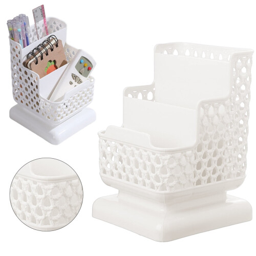 Pen and Pencil Holder with 3 Compartments White
