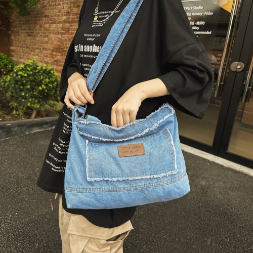 Γυναικεία τσάντα Tote Denim με φερμουάρ, μεγάλη, χιαστί 1