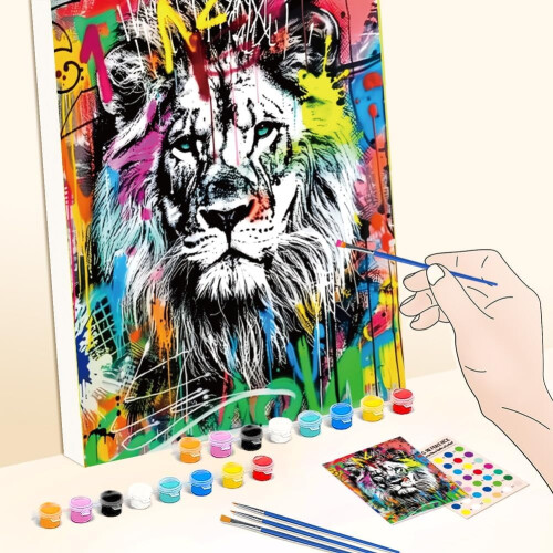 Ferdigtegnet lerretsgraffitikunstsett med tiger og ape, 8x10 2
