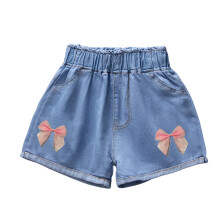 Mädchen-Jeansshorts, blau, bedruckt, Taschen, Stil 6-7 Jahre