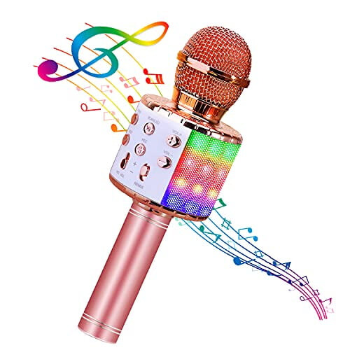 Wireless Karaoke Microphone with LED Lights 4-in-1 Pink