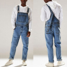 Men's denim bib overalls with pockets