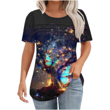 Dames zomer T-shirt met korte mouwen en plooien 2025