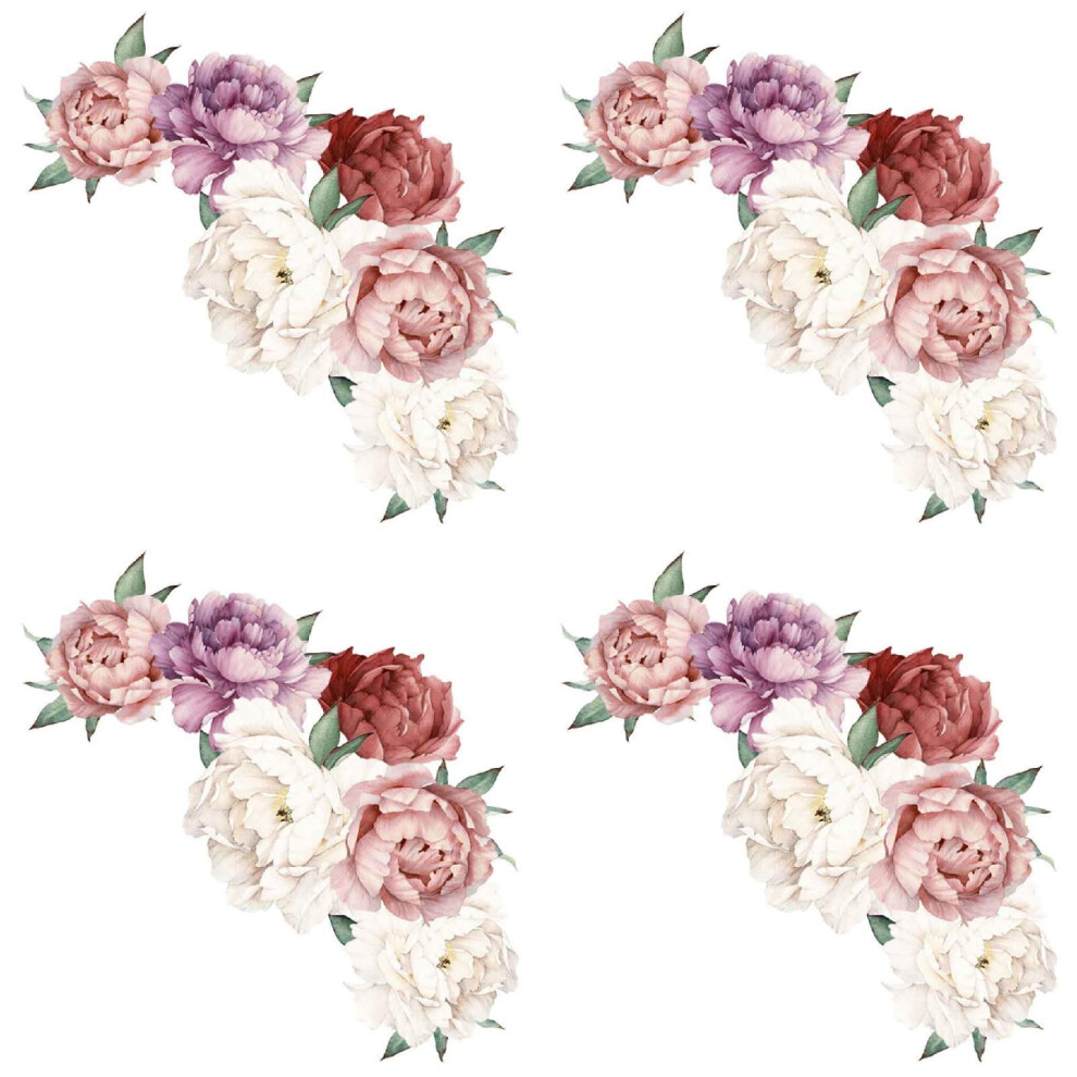 3D Peony Wall Stickers PVC Waterproof 4-Pack