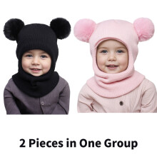 Bonnet en laine tricoté pour enfant, noir et rose, lot de 2