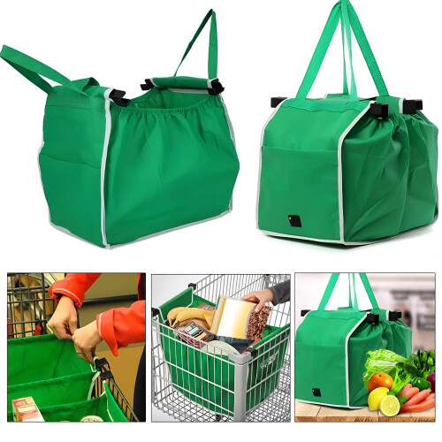 Borsa per la spesa riutilizzabile con manici e clip per carrello,
