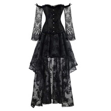 schwarzes Steampunk-Spitzenbustier-Korsett für Damen