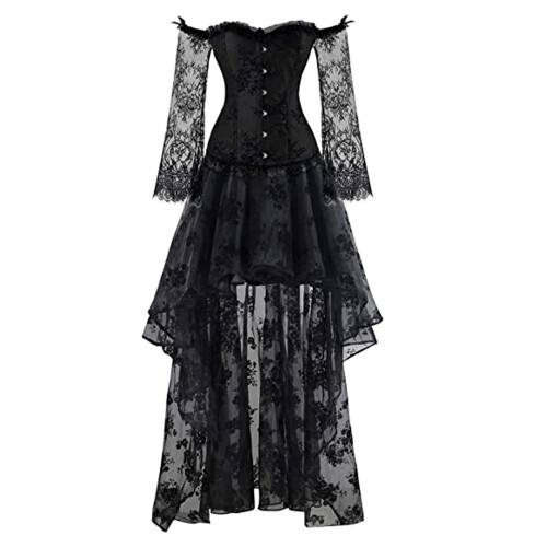 schwarzes Steampunk-Spitzenbustier-Korsett für Damen