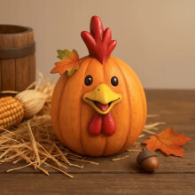 Statua vintage in resina a forma di zucca con animali da fattoria (1 pezzo)