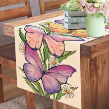 Runner da tavola con farfalle viola e margherite in juta 72x14 pollici