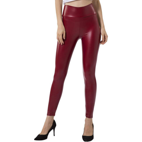 Dameslegging van imitatieleer met hoge taille en stretch