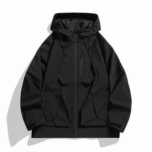 Giacca antivento da uomo impermeabile con cappuccio e tasche