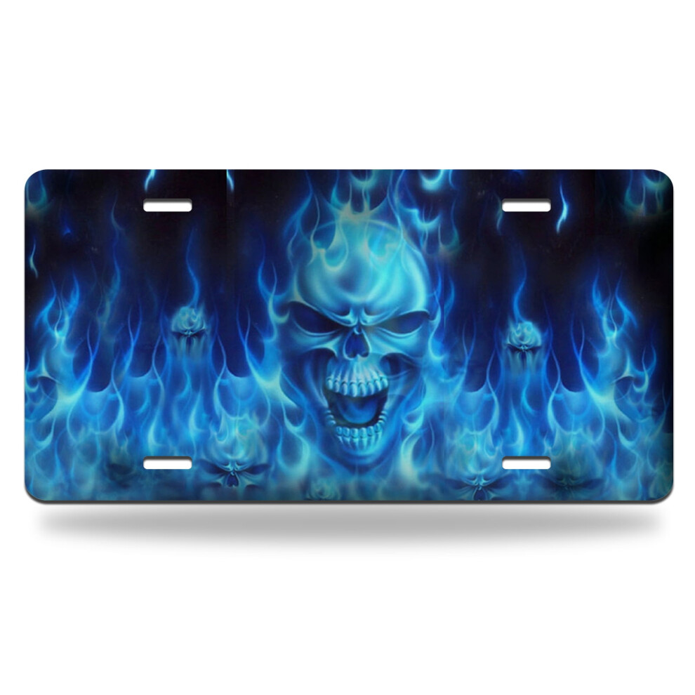 Angry Skeleton Fire Metal License Plate Aluminum 9023022952998