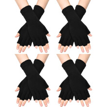 Vingerloze gebreide dameshandschoenen met lange polsmanchet (4 paar)