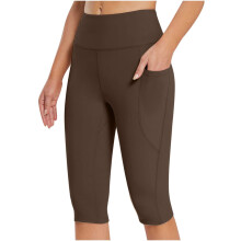 Dames yoga legging tot op de knie met hoge taille en zakken