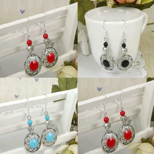 Orecchini vintage a gancio con perline turchesi e argento. 1