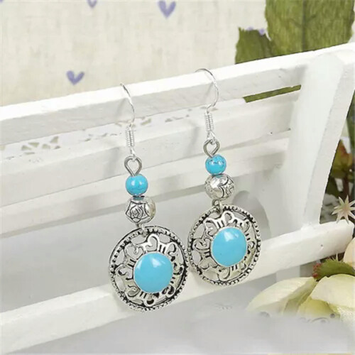 Orecchini vintage a gancio con perline turchesi e argento. 2