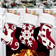 Bas de Noël en toile de jute 45 cm (18 pouces) brodés en 3D