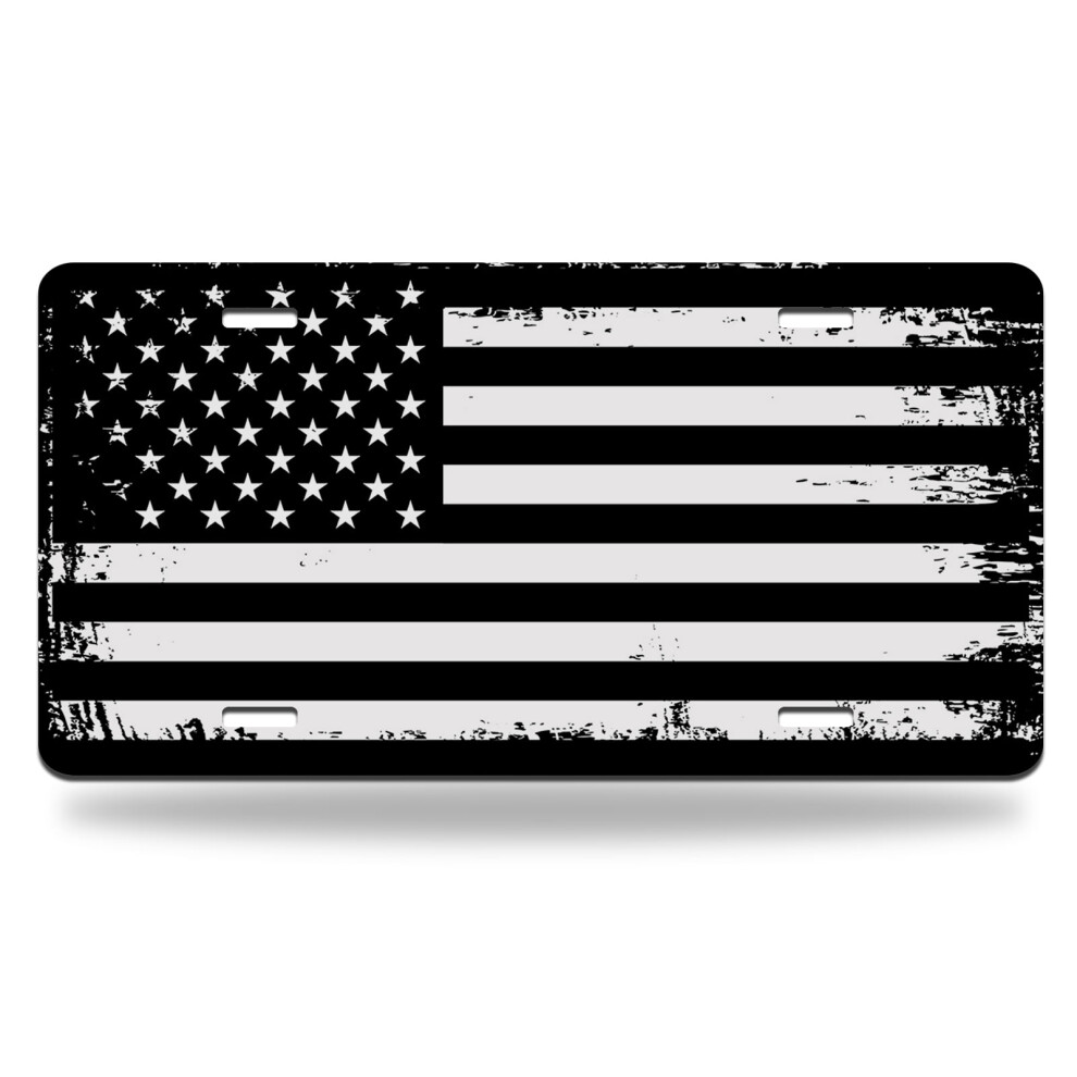 American Flag And Aluminum License Plate Black/White 9023022952974