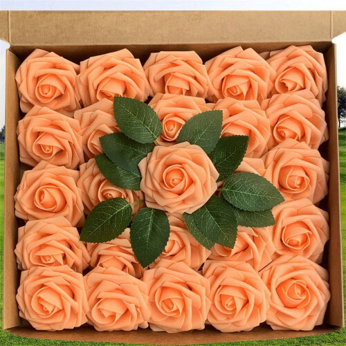 Rose artificiali effetto "tocco reale" 25 pezzi Arancione
