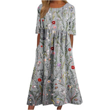 Dames midi-jurk met bloemenprint, geplooide taille en