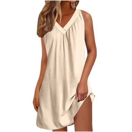 Camicia da notte leggera senza maniche da donna con scollo a V e pieghe 1