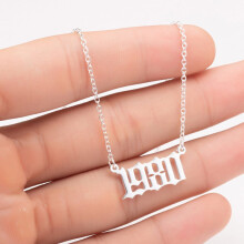 Birth Year Charm Pendant Stainless Steel Necklace Silver