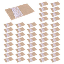 300 Pcs Natural Jute Cutlery Knives and Forks Cutlery Set Silverware Bag Holder Burlap 21x11cm