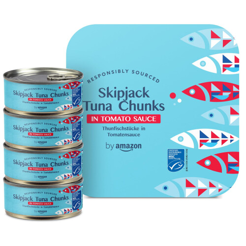 by Amazon MSC Skipjack Tuna Chunks in Tomato Sauce, 4x145g