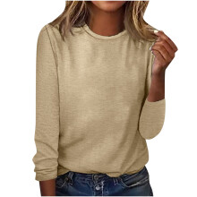 T-shirt à manches longues en polyester pour femme, uni, style décontracté, idéal pour le printemps