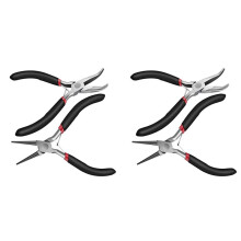 4Pack Bent Chain Nose Pliers and Round Nose Pliers for Crafting and Repair, Jewelry Making Supplies