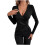 Damen-Langarmshirt aus Polyester, einfarbig, V-Ausschnitt 1